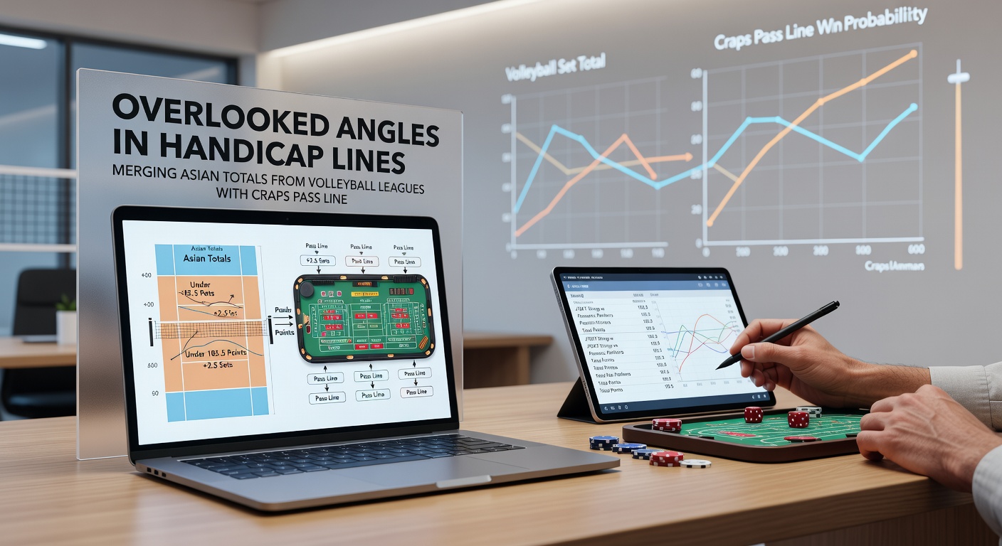 Vergleichstabelle von Volleyball-Totals und Craps-Pass-Wahrscheinlichkeiten mit Handicap-Beispielen
