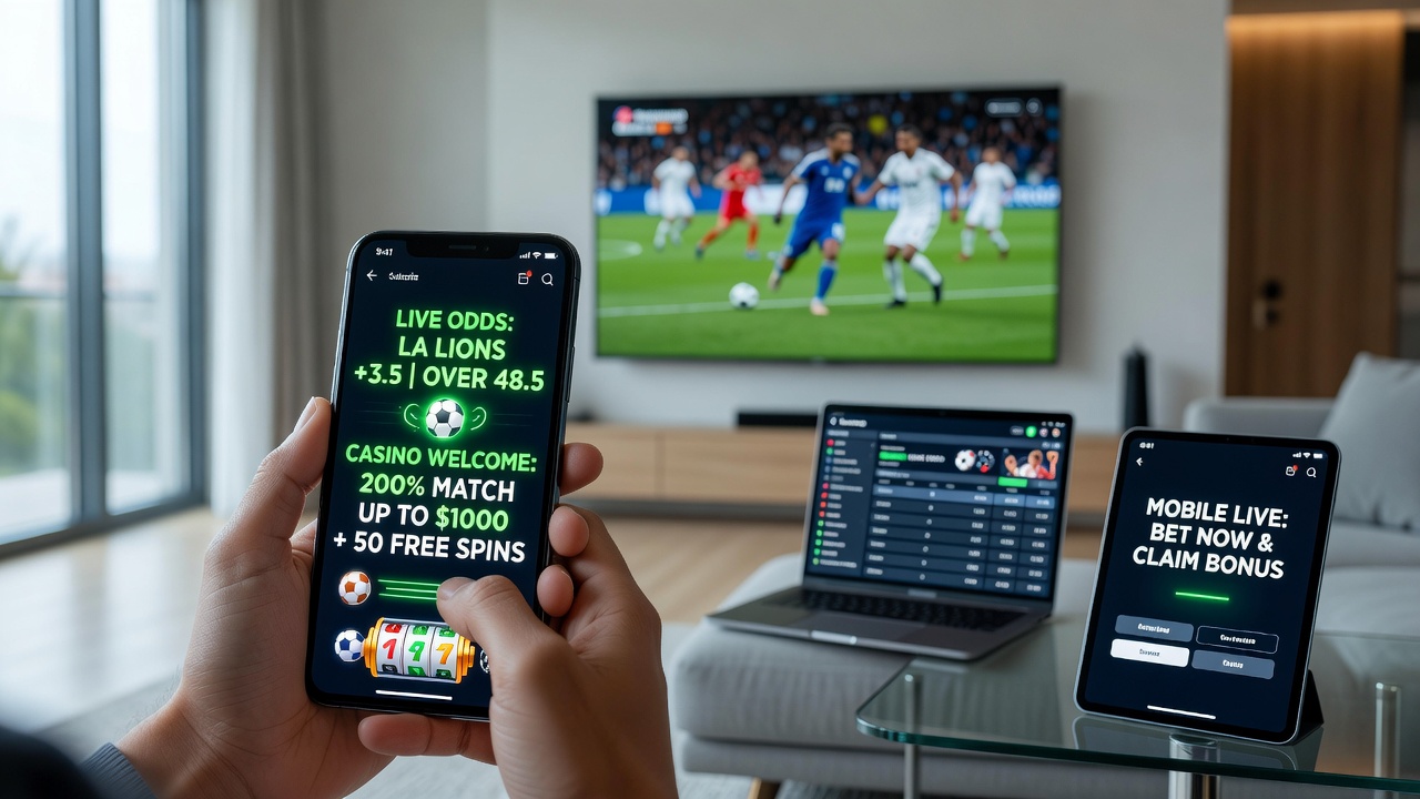 Live-Sportwette mit integriertem Casino-Bonus auf Smartphone-Display
